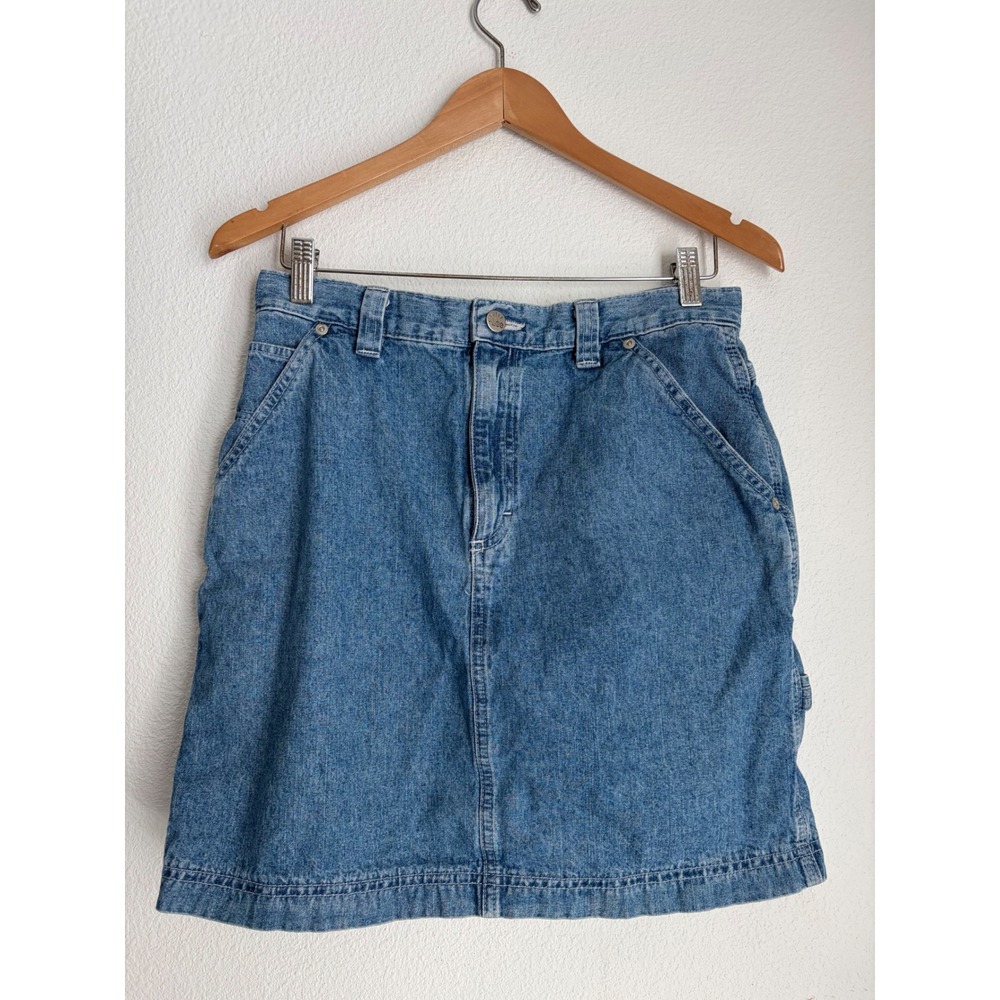 Riveted Lee Dungarees Denim Mini Skirt Medium Wash Carpenter Utility High Waist‎